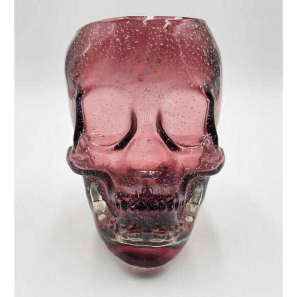 Purple Skull-Shaped Glass Candy Dish/Vase W/Speckled Design Halloween Decor - Picture 1 of 4